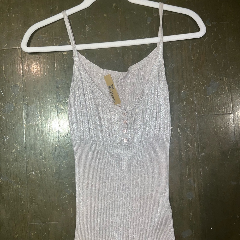 John Galliano Metallic Silver Ribbed Tank